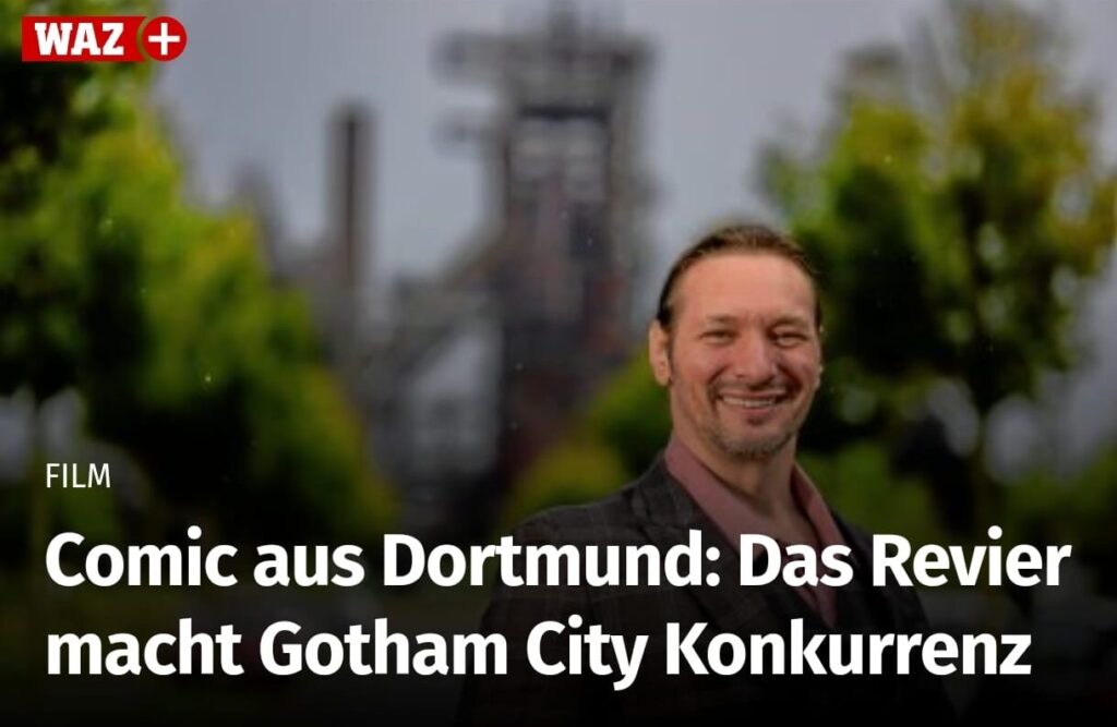 WAZ Screenshot: Markus Liedtke in front of the Phoenix West Blast Furnace Plant in Dortmund, a location for the NRCity Film.